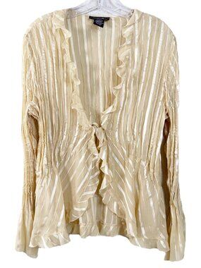 VTG Elementz 1X Champagne Gold Sheer Ruffle Tie Front Plisse' Coquette Y2k NWT